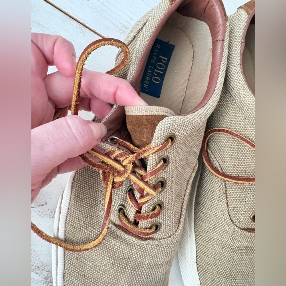 POLO Ralph Lauren Vaughn burlap suede sneakers preppy academia casual boat shoes - Picture 11 of 15